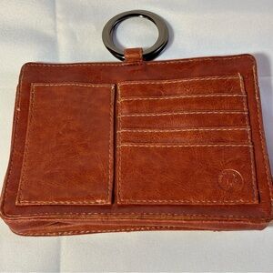 2/$30 Pouchee Brown Faux Leather Wallet Mini Organizer Bag with Key Ring